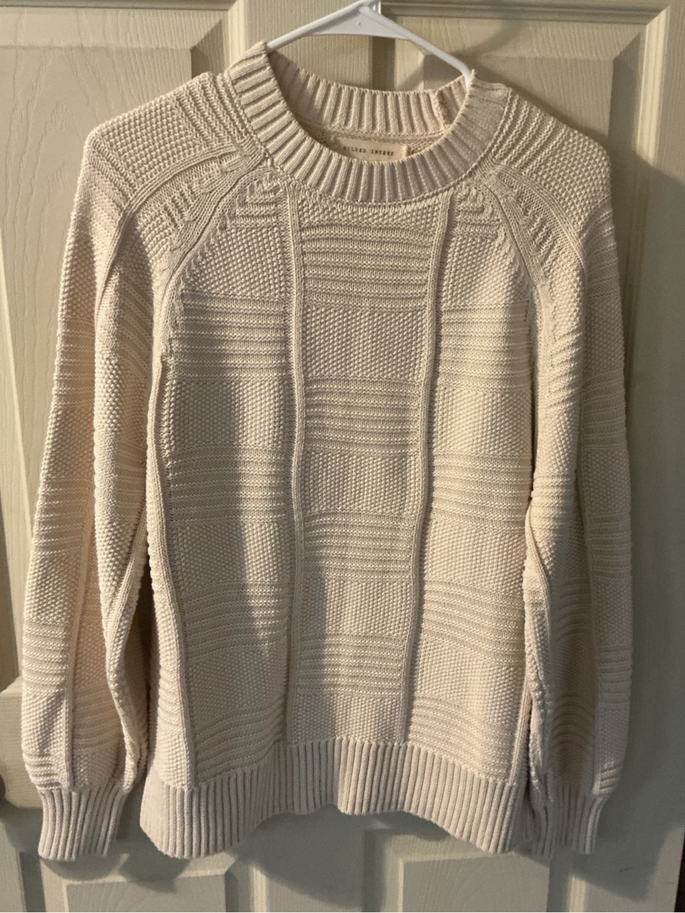 Gilded Intent Cream Textured Knit Crew Neck Sweater